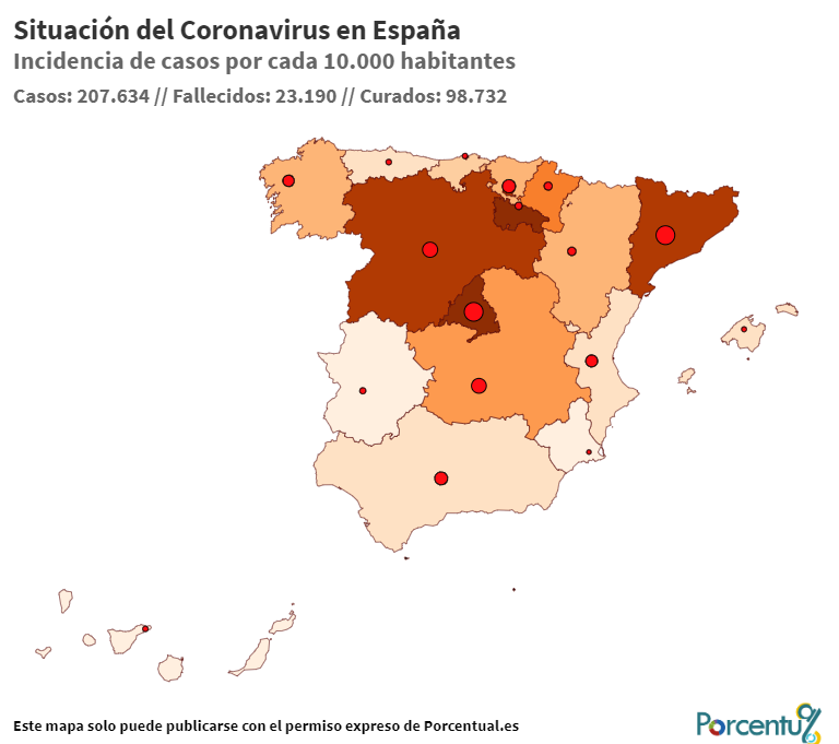 Mapa del coronavirus en España