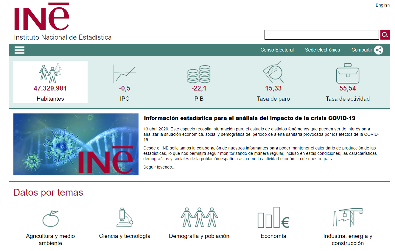 Web del Instituto Nacional de Estadística