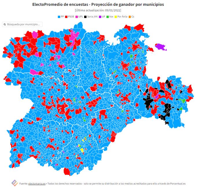 Ganadores por municipios en Castilla y León según las encuestas
