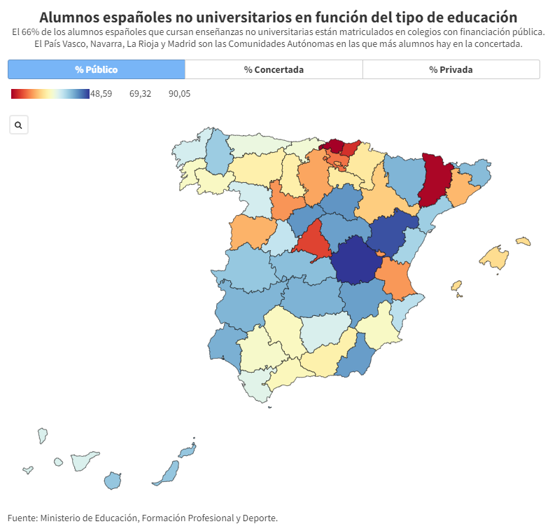 Mapa de la educación pública y concertada en España